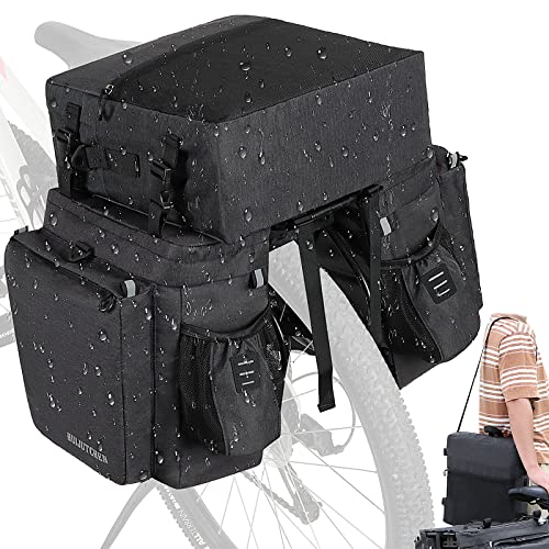 HUIJUTCHEN Bike Panniers, 40L Pannier Bags for Bicycles Rear Rack, 3 in 1 Waterproof Bicycle Saddle Bags Rear Rack with Shoulder Bag Reflective Trim, Bike Cargo Saddle Trunk Bag for Long Cycling