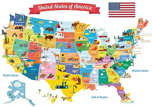 DECOWALL SG-1906 USA Map Kids Wall Stickers Wall Decals Peel and Stick Removable Wall Stickers for Kids Nursery Bedroom Living Room décor