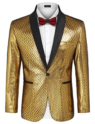 COOFANDY Men's Tuxedo Jacket Christmas Party Blazer One Button Shawl Lapel Dress Suit Jackets for Prom Dinner Wedding Golden Yellow