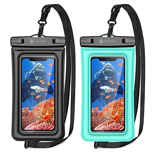 SYNCWIRE Floating Waterproof Phone Pouch, 2 Pack IPX8 Universal Waterproof Case Underwater Dry Bag Compatible with iPhone 15 14 13 12 Pro Max Galaxy S23 S22 Google Pixel Up to 7'