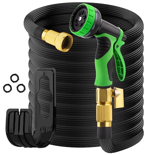 PANNA 25ft Expandable Garden Hose with 10 Functions Spray Nozzle, Upgraded Flexible Water Hose No-kink with Solid 3/4'' Heavy Duty Brass Connector, Lightweight Water Pipe for Yard, Car, Pet