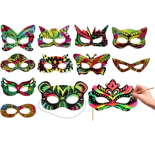 VHALE 24 Sets Rainbow Scratch Paper Art Superhero Masks, Dress Up Halloween Costumes, Creative Classroom Arts and Crafts, Fun Drawings, Travel Toys, Party Favors for Kids