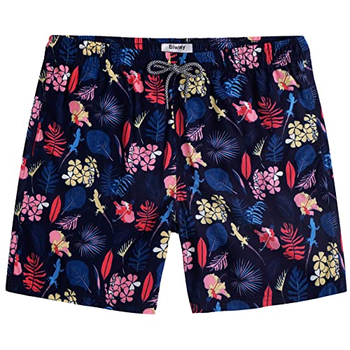 Biwisy Men's Swim Shorts Quick Dry Mesh Lining Swimwear Bathing Suits with Pockets
