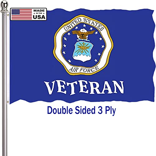 US Air Force Emblem Veteran Flag 3x5 Outdoor Double Sided 3 Ply-USAF Military Flags-Vivid Color Clear Pattern Reinforcement Sewing Durable Polyester with 2 Brass Grommets