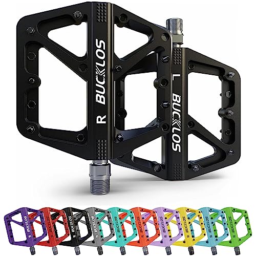 BUCKLOS Mountain Bike Pedals MTB Flat Pedal, Adult Bicycle Road Bike Large Platform Nylon Non-Slip Pedals for Gravel Bike/Hybrid Bike 9/16'(Black)