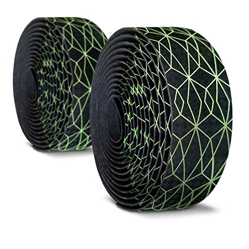 ALIEN PROS Bike Handlebar Tape Carbon Fiber (Set of 2) Black Green - Enhance Your Bike Grip with These Bicycle Handle bar Tape - Wrap Your Bike for an Awesome Comfortable Ride