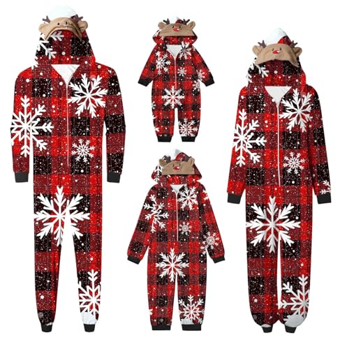 KSODFNXH Womens Christmas Pajamas Family Hooded Christmas Onesie Zip-Up Pajamas Matching Sets Comfy Fall Warm Soild Pants and Tops Christmas Pajamas for Women Plus Size Pajamas Red,Xx-Large
