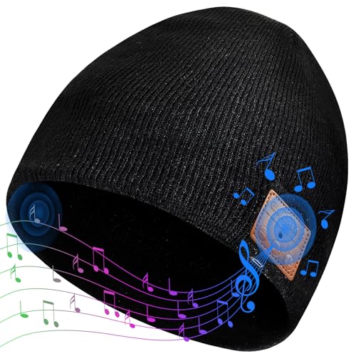 Euezmy Bluetooth Beanie for Men, Bluetooth Hat Beanie with Headphones, Winter Knit Music Hat Beanie, Things for Men, Xmas Gifts for Men Women Dad Husband, Black