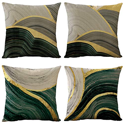 WOMHOPE Set of 4 Vintage Geometric Decorative Throw Pillow Covers Pillow Cases Cushion Cases 18 x 18 Inch for Living Room,Couch and Bed (Green)