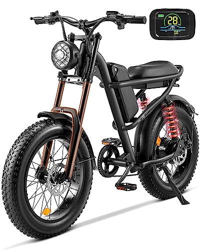 Gyroor Electric Dirt Bike for Adults, 48V 16Ah Removable Battery and Full Suspension, 28 Mph 20' Fat Tire Electric Motorcycle for Adults with Shimano 7-Speed