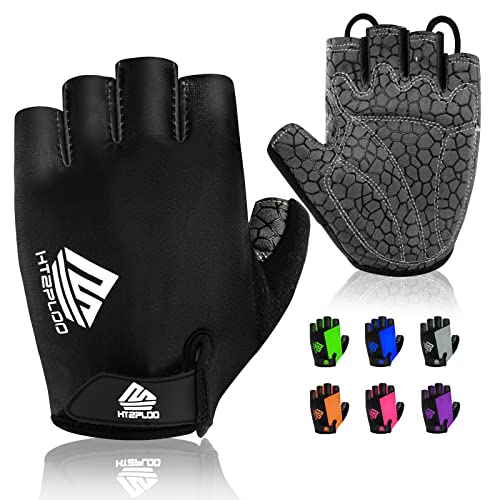 HTZPLOO Bike Gloves Cycling Gloves Biking Gloves for Men Women with Anti-Slip Shock-Absorbing Pad,Light Weight,Nice Fit,Half Finger Bicycle Gloves (Black,Large)