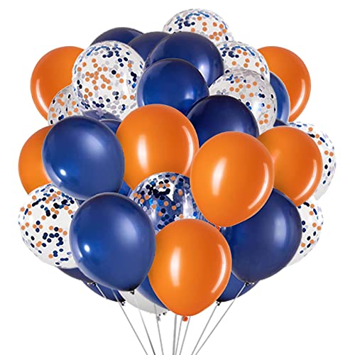 12 inch Navy Blue and Orange Confetti Latex Balloons for Party Decoration 50 Pcs
