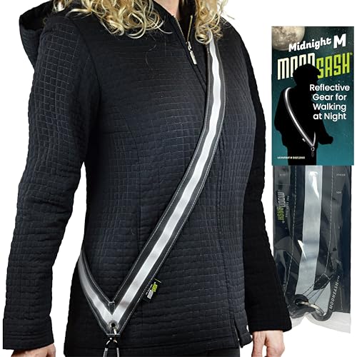 MOONSASH Fitted Reflective Gear for Walking at Night - Midnight Black MED | Running, Biking, Dog | Reversible & Comfortable Reflective Sash for Women & Men | US Patented | Stylish Vest Replacement!