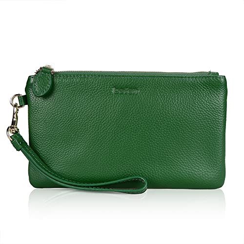befen Women's Leather Clutch Cell Phone Wristlet Wallet Wristlet Phone Purse for iPhone with Card Slots - Forest Green