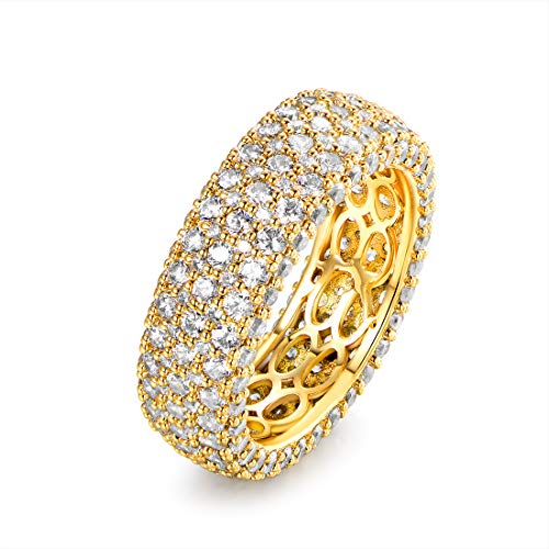 Barzel 18k Gold Plated Wide Wedding Band Cubic Zirconia Eternity Ring for Women (Gold, 8)