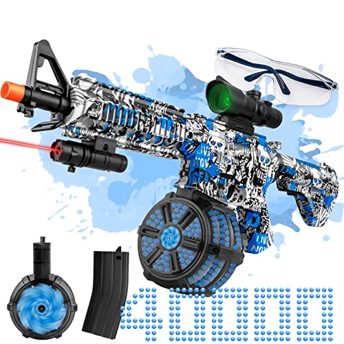 Electric Gel Ball Blaster Gun with Drum and Scope,Manual & Automatic Dual Mode, 40000 Water Beads, for Outdoor Activities - Shooting Team Game, Ages 12+ , Blue Devil