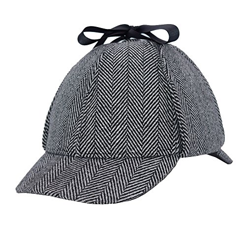 Sherlock Holmes Hat,Deerstalker Hat Classic Cos Play for Adults and Children, Grey, Large