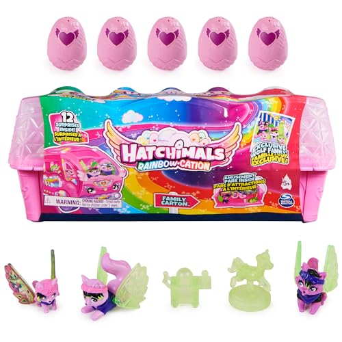 Hatchimals CollEGGtibles, Rainbow-cation Wolf Family Carton with Surprise Playset, 10 Characters, 2 Accessories, Easter Gifts, Kids Toys for Girls