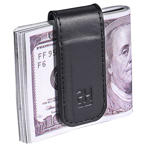 GH GOLD HORSE Slim Magnetic Money Clip Genuine Leather Business Card Holder for Men, Black