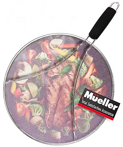 Mueller Grease Splatter Screen for Frying Pan 13', Ultra Fine Mesh Prevents 99% of Splatter Messes, Splatter Guard Shield for Safe Cooking with Resting Feet, Stainless Steel