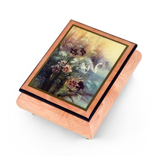 Handcrafted Ercolano Music Box Featuring Swan with Daylilies by Lena Liu - Many Songs to Choose - Wind Beneath My Wings (Beaches)