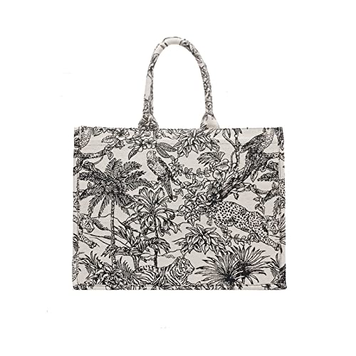 NCDUANSAN Fashion luxury tote bag cotton linen one shoulder handbag large capacity jacquard embroidery retro exquisite graffiti(L)