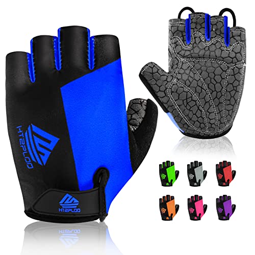 HTZPLOO Bike Gloves Cycling Gloves Biking Gloves for Men Women with Anti-Slip Shock-Absorbing Pad,Light Weight,Nice Fit,Half Finger Bicycle Gloves (Blue,Large)
