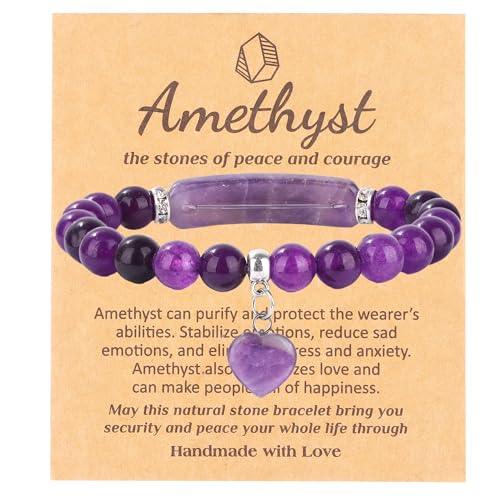 SONNYX 1PCS Natural Crystal Stone Bracelets for Women Men Semi-Precious Gemstone Bracelets 8mm Round Beads Stretch Beaded Bracelet Jewelry Gifts(Amethyst)