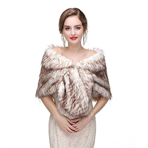 Engerla Wedding Women Faux Fox Fur Wraps Shawls Stoles Cape Shrug for Bridal Evening Party Shawls