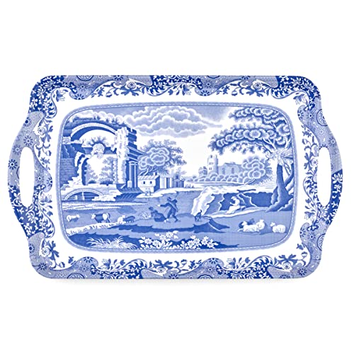 Pimpernel Spode Blue Italian Collection Large Handled Tray | Serving Tray for Lunch, Coffee, or Breakfast | Made of Melamine for Indoor and Outdoor use | Measures 18.9' x 11.6' | Dishwasher Safe