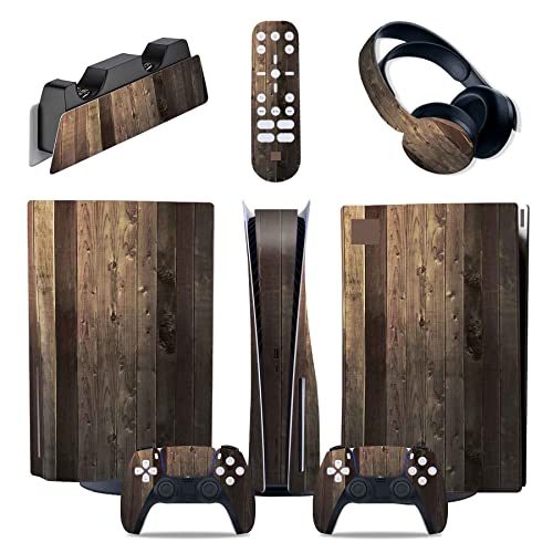 LEEWEE Wood Design for PS5 Skin Stickers Decal Full Body Vinyl Cover for PS 5 Console and Controllers No Foaming