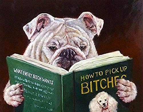 buyartforless Casonava - Dog Reading How to Pickup Bitches by Lucia Heffernan 10x8 Bulldog Pug Art Print Poster Humor, 8.00' x 10.00'