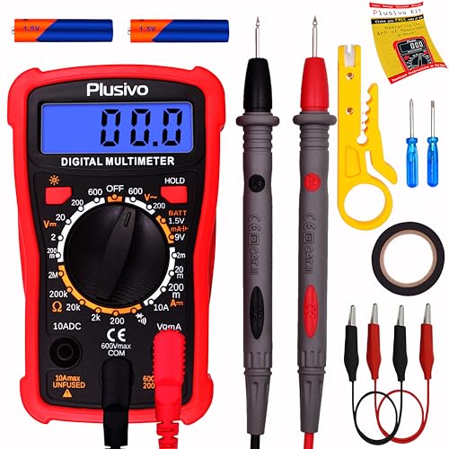 Digital Multimeter Tester 2000 Counts AC DC Voltmeter Ohm Volt Amp Multi Meter Measures Voltage, Resistance, Current, Continuity, Tests Battery and Diode with Test Probes for Electricians from Plusivo