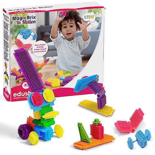 Edushape Magic Brix in Motion Interlocking Baby Building Blocks - 56 Pcs Toddler Blocks Interlocking Bricks - Stacking Blocks for Toddlers 3-5 with Movement for STEM Development & Creative Play