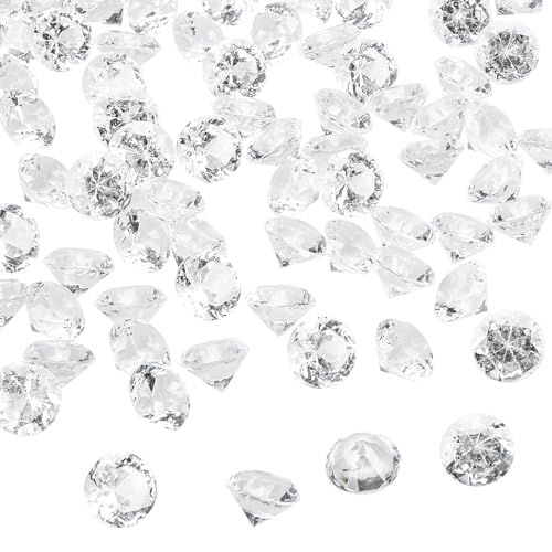 OUTUXED 300pcs 0.8'(20mm) Clear Diamonds Crystals Acrylic Gems Wedding Table Scattering Gemstones Halloween Party Decorations Bridal Shower Vase Fillers, 1.5 LB, with 1 Large Velvet Pouch