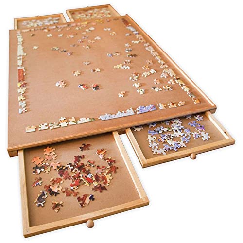 Bits and Pieces - 1500 Piece Puzzle Board with Drawers - Jumbo Wooden Puzzle Plateau – Portable Puzzle Table 26'x 34' - Tabletop Deluxe Jigsaw Puzzle Organizer and Puzzle Storage System – Gift for Mom