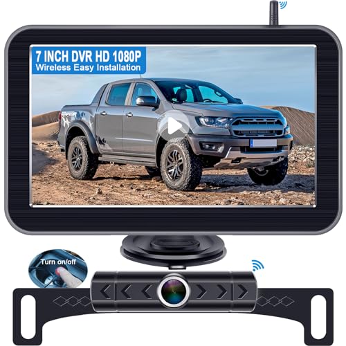 Wireless Backup Camera Trucks Recording - HD 1080P with 7' DVR Monitor System for Car Pickup Camper Small RV Bluetooth Rear View Camera Stable Digital Signal 4 Channels Night Vision LeeKooLuu LK10