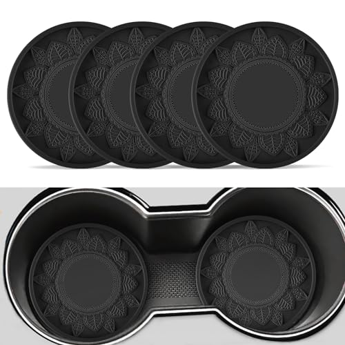 SINGARO Car Cup Holder Coaster, 4PCS Silicone Cup Holders Embedded in Decoration Coasters, Universal Non-Slip Cup Holders, Car Interior Accessories, Ornaments Coaster, Black