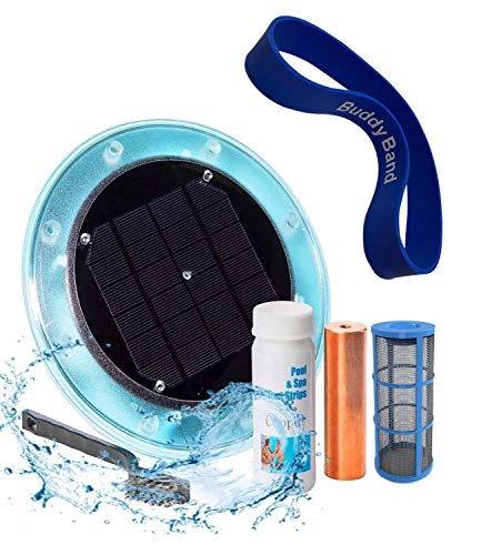 Solar Pool Ionizer | Copper Ionization - Eliminate Algae | High Efficiency Ionizer for Pool | Keeps Pool Cleaner and Clear, 85% Less Chlorine | Solar Pool Cleaner | Free Buddy Band | Up to 35,000 Gal