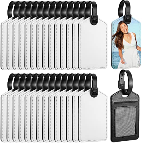 Sublimation Luggage Tags White Heat Transfer PU Leather Name Tag Blank Suitcase Tags Travel Business ID Card Holder for DIY Travel Suitcase Sports Bags Label Tag Holder Gift Craft, Rectangle (30 Pcs)
