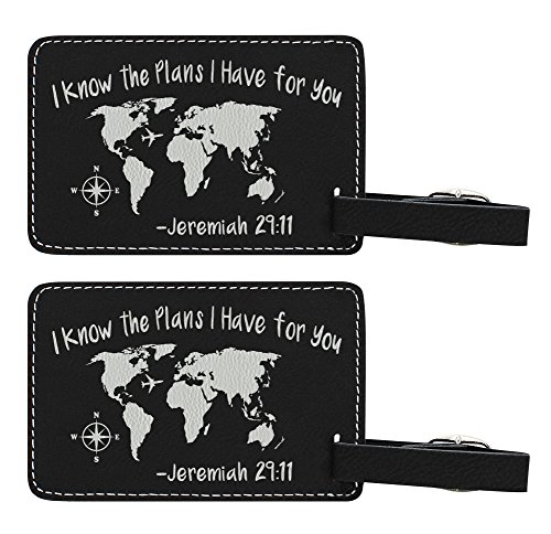 I Know the Plans I Have for You Jeremiah 29:11 Christian Gifts 2-pack Laser Engraved Leatherette Luggage Tags Black