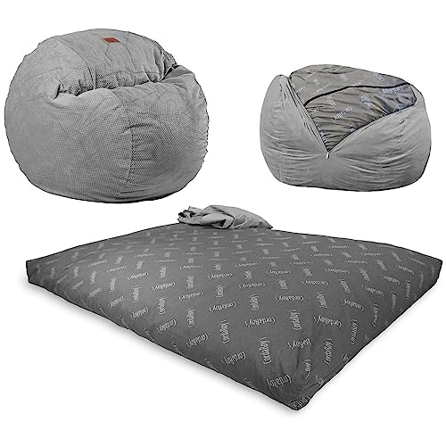 CordaRoy's Chenille Bean Bag Chair, Convertible Chair Folds from Bean Bag to Lounger, As Seen on Shark Tank, Charcoal - Full Size