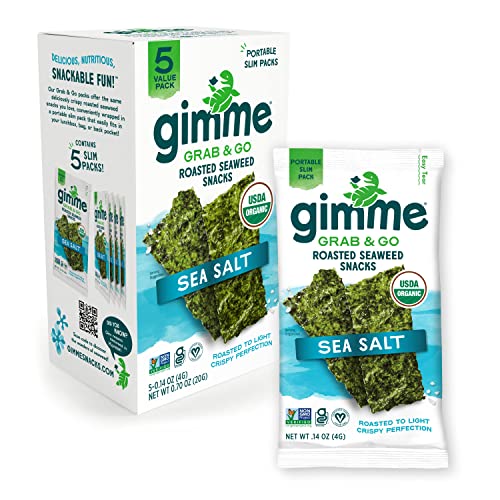 gimMe Grab & Go - Sea Salt - 5 Count - Organic Roasted Seaweed Sheets - Keto Vegan Gluten Free - Great Source of Iodine & Omega 3’s - Healthy On-The-Go Snack for Kids Adults