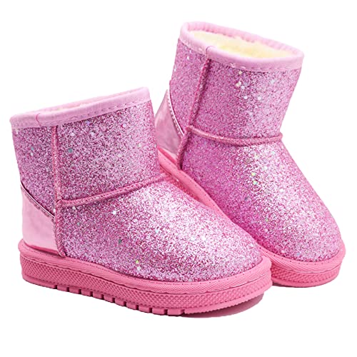 Sugmzox Girls Snow Boots Sequin Warm Winter Boots Comfort Durability Ankle Boots(Toddler/Little Kids) pink size 11