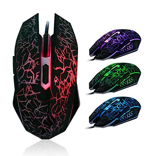 CENGNIAN RGB Gaming Mouse Colorful Backlight, 4000DPI Wired Optical Gaming Mouse with 6 Buttons & 4 Backlit Modes, Applicable to Desktop Computer, Laptop, Universal Hot Swappable