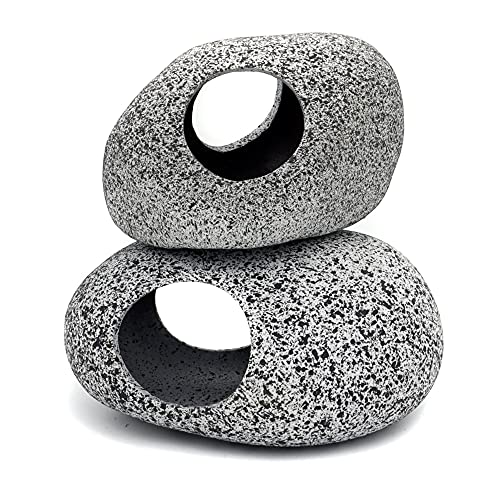 JIH Aquarium Decorations Rock, Ceramic Shelters - Shrimp Habitat, Breeding Tube, Hiding cave, Stackable Fish Tank Decor Cave for Hiding, Betta Fish (J001+J002)