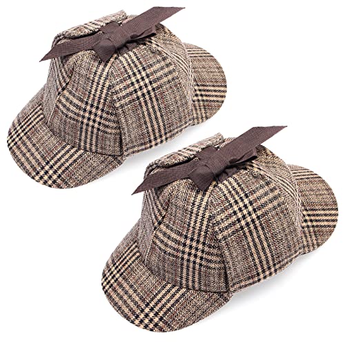 Aichiyu 2 Pieces Detective Hat Unisex Kids Private Investigator Costume Hat Cosplay Deerstalker Hat Newsboy Caps