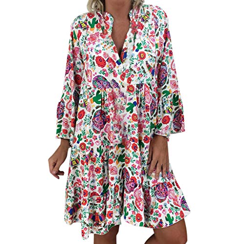 Quarter Loose Dress Ladies Dress Women's Mini Sleeve Summer Three Print Women's Dress Ladies Dresses (Multicolor-b, 2XL)