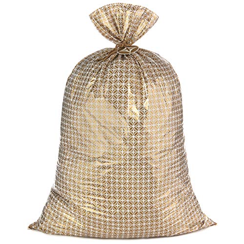 Hallmark 56' Jumbo Plastic Gift Bag (Gold Pattern) for Graduations, Weddings, Bridal Showers, Mother's Day, Birthdays, Engagement Parties, Retirements, Christmas, Hanukkah