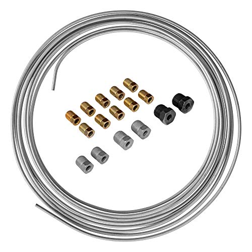 4LIFETIMELINES Stainless Steel Brake Line Kit - 3/16' x 25ft Replacement Set - Professional Grade OE Steel Tube, Corrosion-Resistant, Flexible 3/16 Brake Line – Comes with 16 Fittings for Easy Install